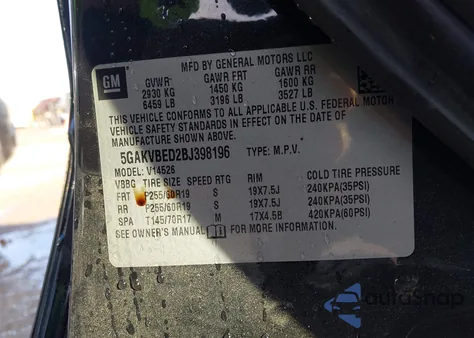 2011 Buick Enclave 1Xl z USA, uszkodzony, nr VIN 5GAKVBED2BJ398196